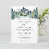 Mountain Watercolor Rustic Budget QR Code Wedding 招待状 (スタンド正面)