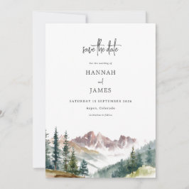 Mountain Watercolor Rustic Outdoor Wedding セーブザデート