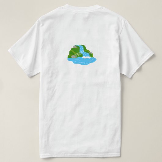 Mountain Waterfall Art – Peaceful Nature Tシャツ (デザイン裏面)