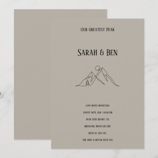 Mountain Wedding Invitation Line Art Adventure 招待状 (正面/裏面)