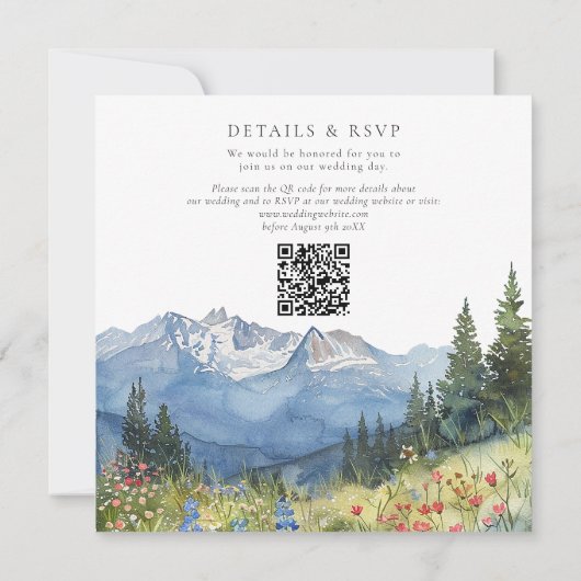 Mountain Wildflower All In One QR Code Wedding 招待状 (裏面)