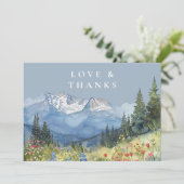 Mountain Wildflower Dusty Blue Wedding Photo サンキューカード (スタンド正面)