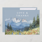 Mountain Wildflower Dusty Blue Wedding Photo サンキューカード (正面/裏面)
