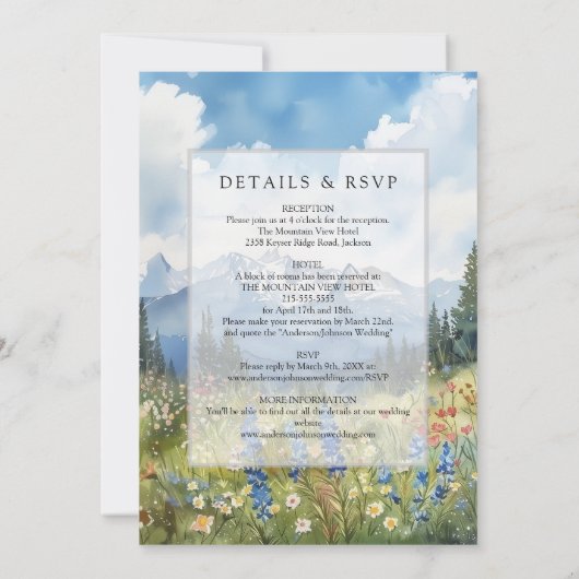 Mountain Wildflower Floral All In One Wedding 招待状 (裏面)