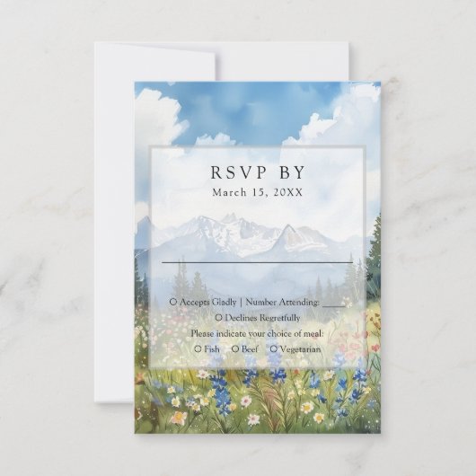 Mountain Wildflower Floral Meadow Wedding 出欠カード (正面)