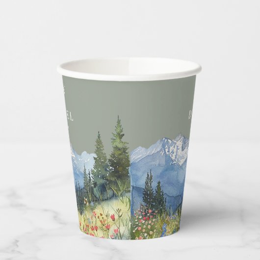 Mountain Wildflower Floral Sage Green Wedding 紙コップ (左)