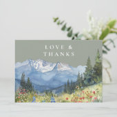 Mountain Wildflower Sage Green Wedding Photo サンキューカード (スタンド正面)