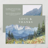 Mountain Wildflower Sage Green Wedding Photo サンキューカード (正面/裏面)