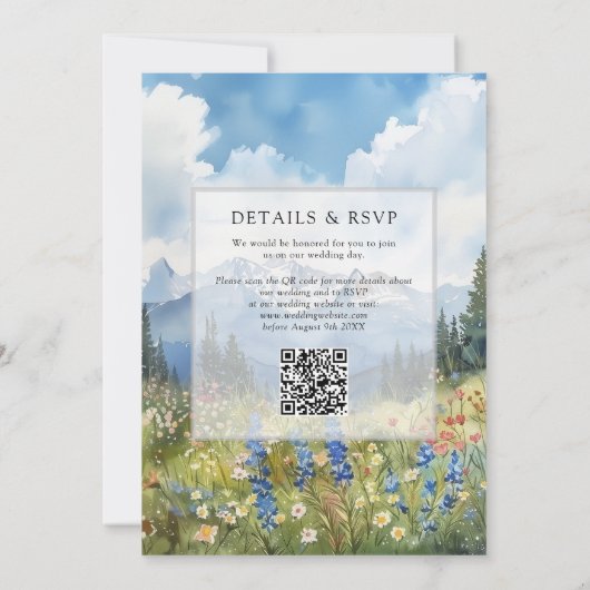 Mountain Wildflowers Floral QR Code Wedding 招待状 (裏面)