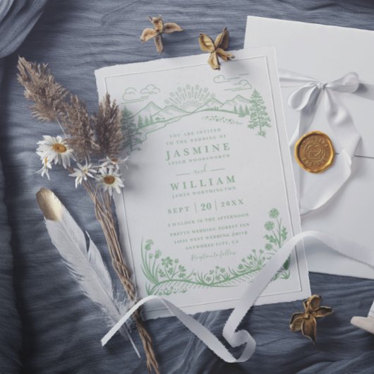 Mountain Wildflowers Forest Rustic Elegant Wedding 招待状