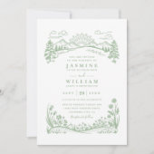 Mountain Wildflowers Forest Rustic QR Code Wedding 招待状 (正面)