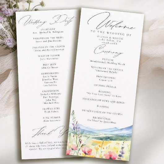 Mountain Wildflowers Meadow Modern Wedding Program