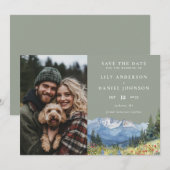 Mountain Wildflowers Sage Green Photo Wedding セーブザデート (正面/裏面)
