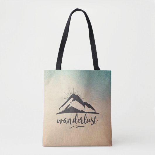 Mountain with Sunrays - Wanderlust Typography トートバッグ (正面)