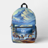 Mountain with Wolves AI Blue プリントバックパック (正面)