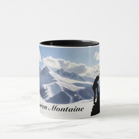 Mountaineering with Climber Silhouette and Mtns マグカップ (中央)