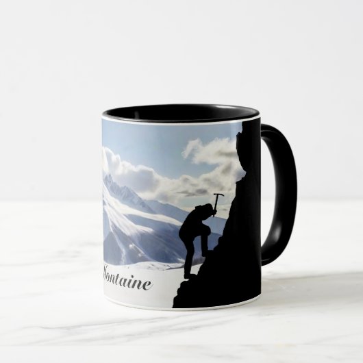 Mountaineering with Climber Silhouette and Mtns マグカップ (正面右)