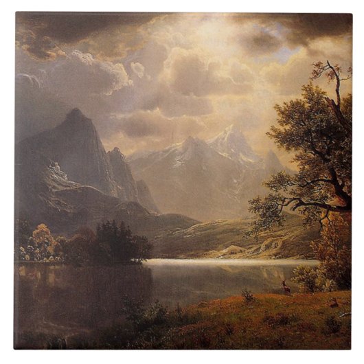 mountains湖のシカの野性生物のセラミックタイル タイル (正面)