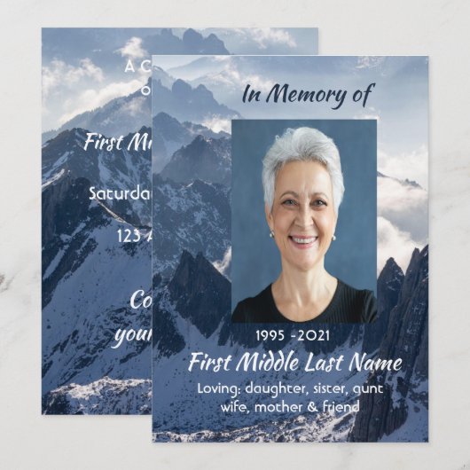 Mountains Alpine Celebration of Life Service 招待状 (正面/裏面)