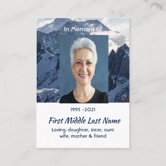 Mountains Alpine Home Memorial Pocket Keepsake 名刺 (裏面)