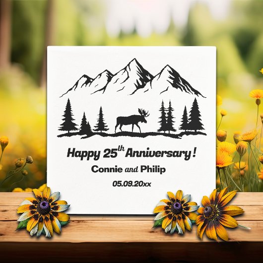 Mountains and Moose 25th Wedding Anniversary スタンダードカクテルナプキン