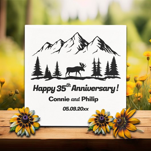 Mountains and Moose 35th Wedding Anniversary スタンダードカクテルナプキン