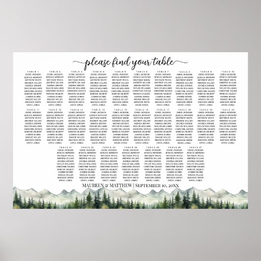 Mountains and Pines 27 Tables Wedding Seating ポスター (正面)