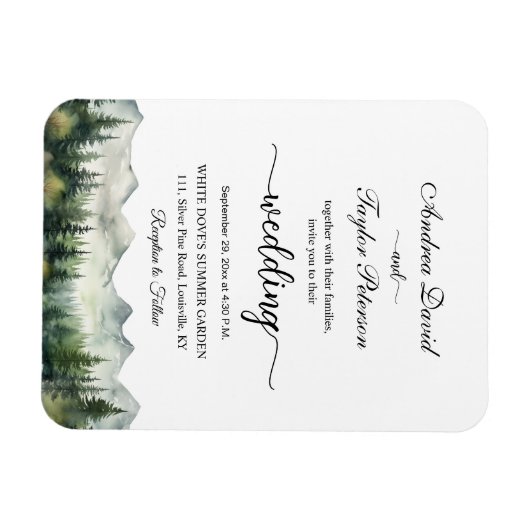 Mountains and Pines Elegant Wedding Invitation マグネット (横)