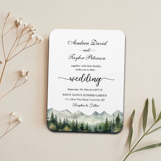 Mountains and Pines Elegant Wedding Invitation マグネット