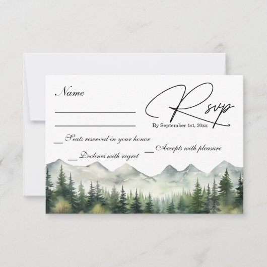 Mountains and Pines Wedding RSVP Card (正面)