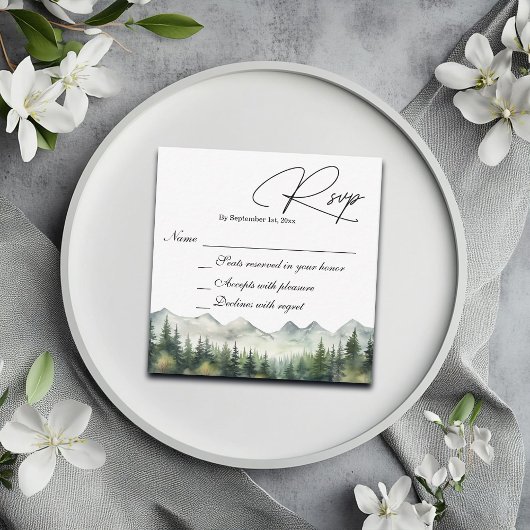 Mountains and Pines Wedding RSVP Card ノートカード