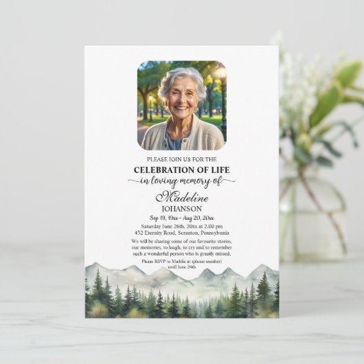 Mountains and Trees Celebration Of Life Funeral 招待状 (スタンド正面)