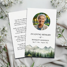 Mountains and Trees Memorial Photo Prayer Card
