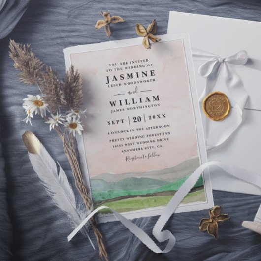 Mountains Countryside Rustic Elegant Wedding 招待状
