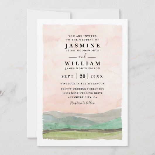 Mountains Countryside Rustic QR Code Wedding 招待状 (正面)