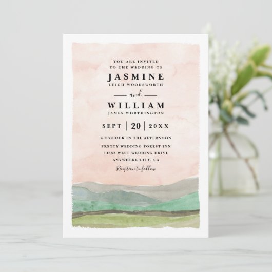 Mountains Countryside Rustic QR Code Wedding 招待状 (スタンド正面)