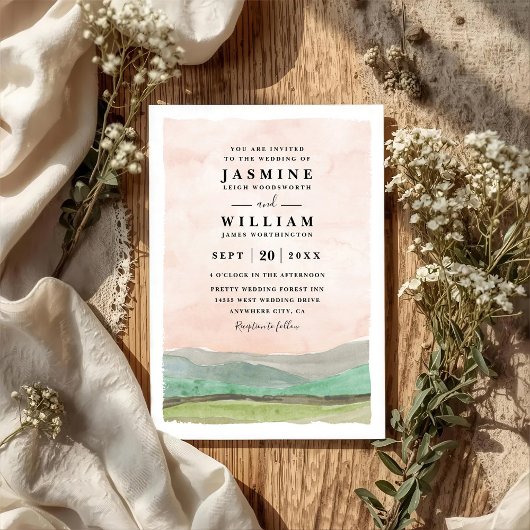 Mountains Countryside Rustic QR Code Wedding 招待状