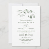 Mountains Forest Trees Pine Rustic QR Code Wedding 招待状 (正面)
