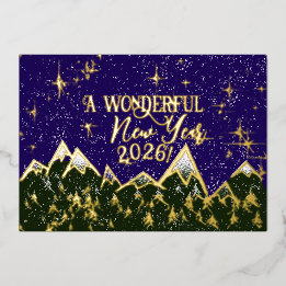 Mountains in the night - New Year Card 箔招待状