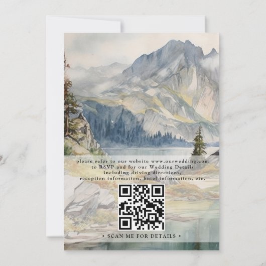 Mountains lake Rustic Elegant QR Code Wedding 招待状 (裏面)