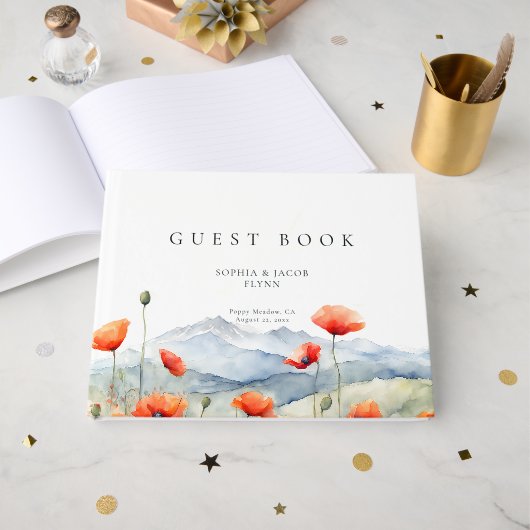 Mountains Meadow Summer Poppies Romantic ゲストブック (正面見開き)