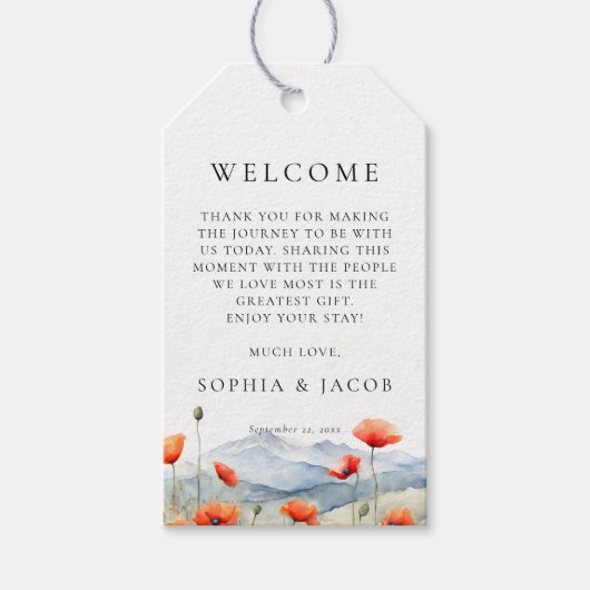Mountains Meadow Summer Poppies Romantic Wedding ギフトタグ (正面)