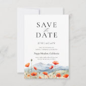 Mountains Meadow Summer Poppies Romantic Wedding セーブザデート (正面)
