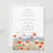 Mountains Meadow Summer Poppies Romantic Wedding 招待状 (正面)