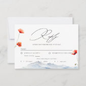 Mountains Meadow Summer Poppies Wedding Meal 出欠カード (正面)