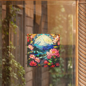 Mountains n Pink Rhododendrons Faux Stained Glass  ウィンドウサイン