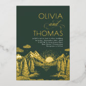 Mountains Nature Sunset Romantic Elegant Wedding 箔招待状 (正面)