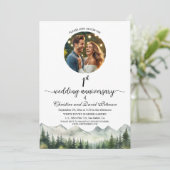 Mountains Pine Trees 1st Wedding Anniversary Photo 招待状 (スタンド正面)