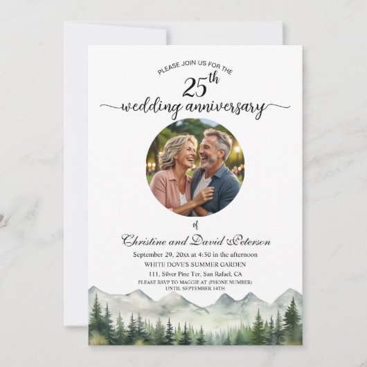 Mountains Pines 25th Wedding Anniversary Photo 招待状 (正面)