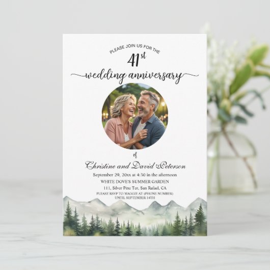 Mountains Pines 41st Wedding Anniversary Photo 招待状 (スタンド正面)